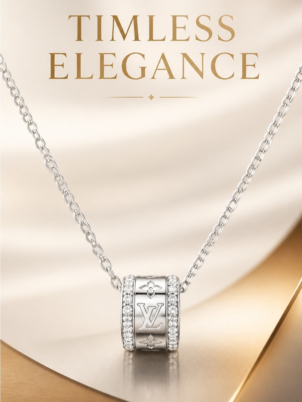 Fashion Jewelry Silver Cylinder Pendant Necklace with Crystal Accents